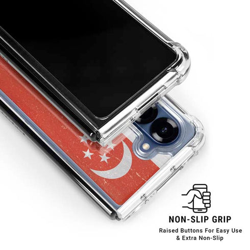 Singapore Flag Distressed Galaxy Z Fold6 Clear Case